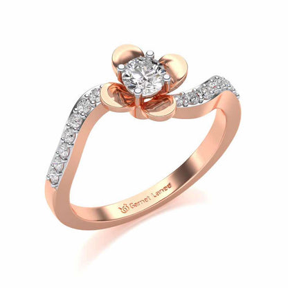 Twisted Bloom Solitaire Silver Ring - Rose Gold - Image 1