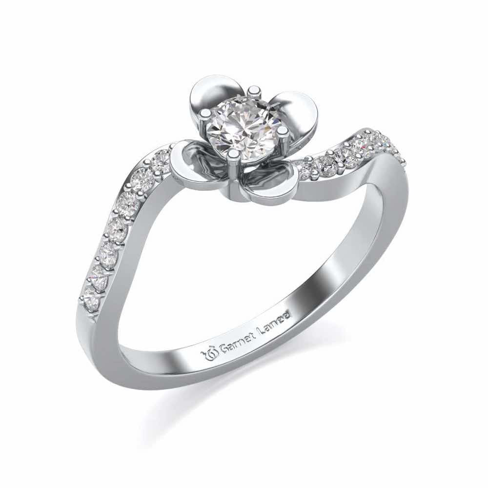 Twisted Bloom Solitaire Silver Ring - White Gold - Image 1