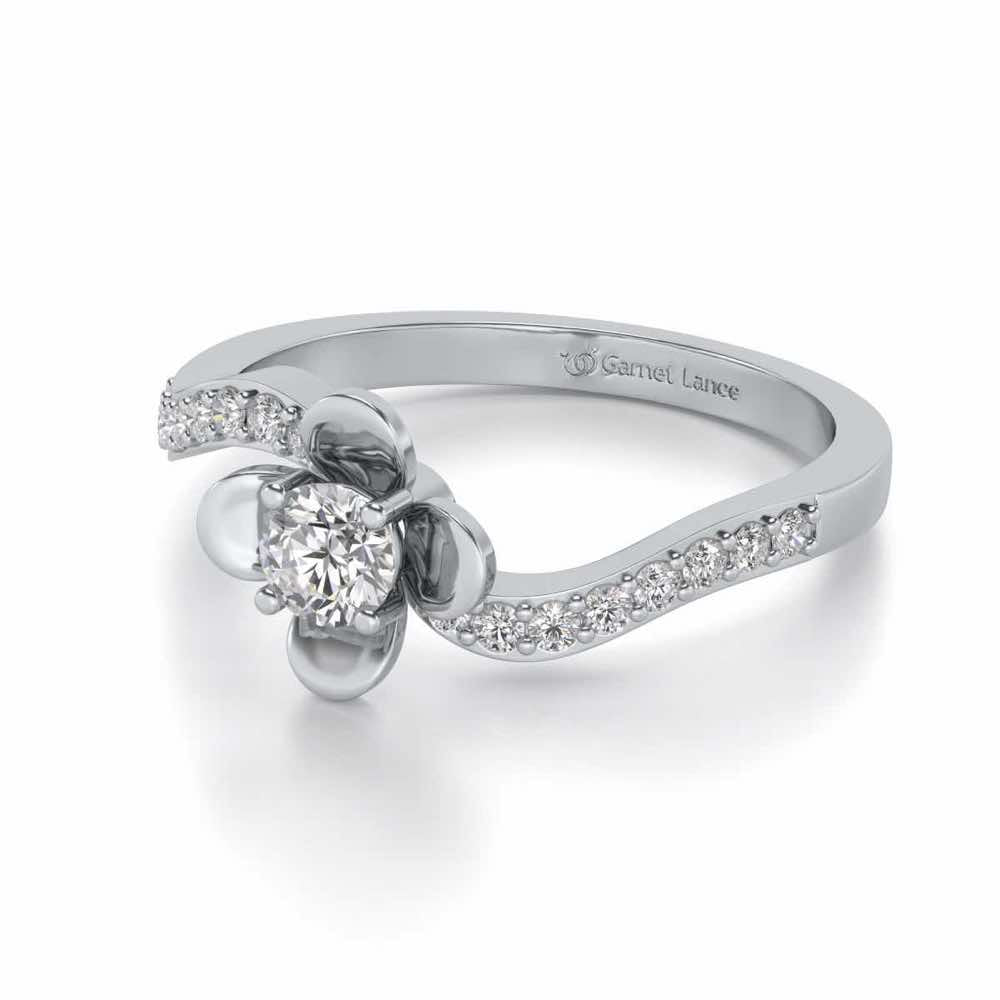 Twisted Bloom Solitaire Silver Ring - White Gold - Image 2
