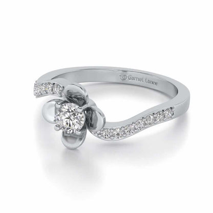 Twisted Bloom Solitaire Silver Ring - White Gold - Image 2