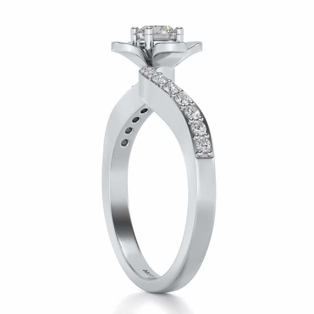 Twisted Bloom Solitaire Silver Ring - White Gold - Image 3