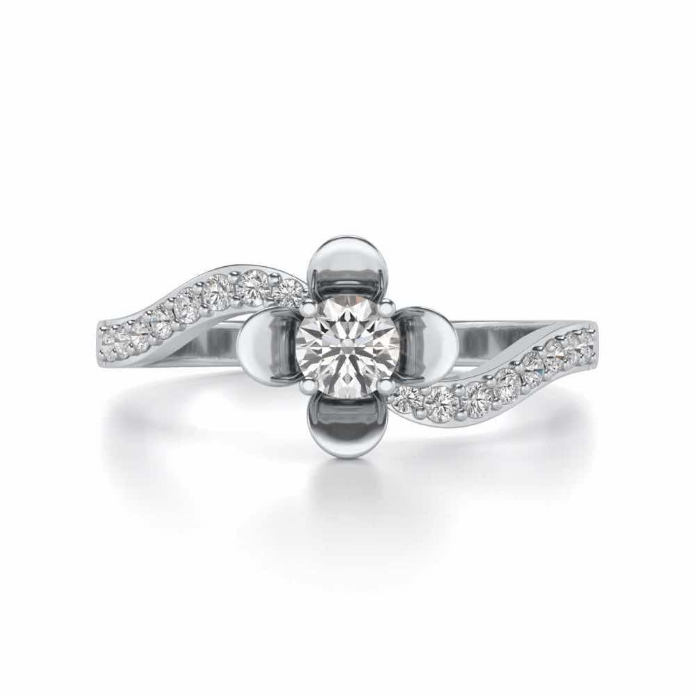 Twisted Bloom Solitaire Silver Ring - White Gold - Image 4