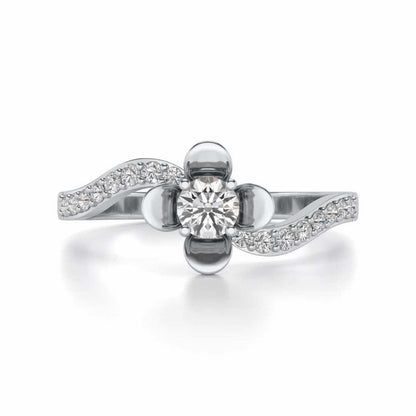 Twisted Bloom Solitaire Silver Ring - White Gold - Image 4