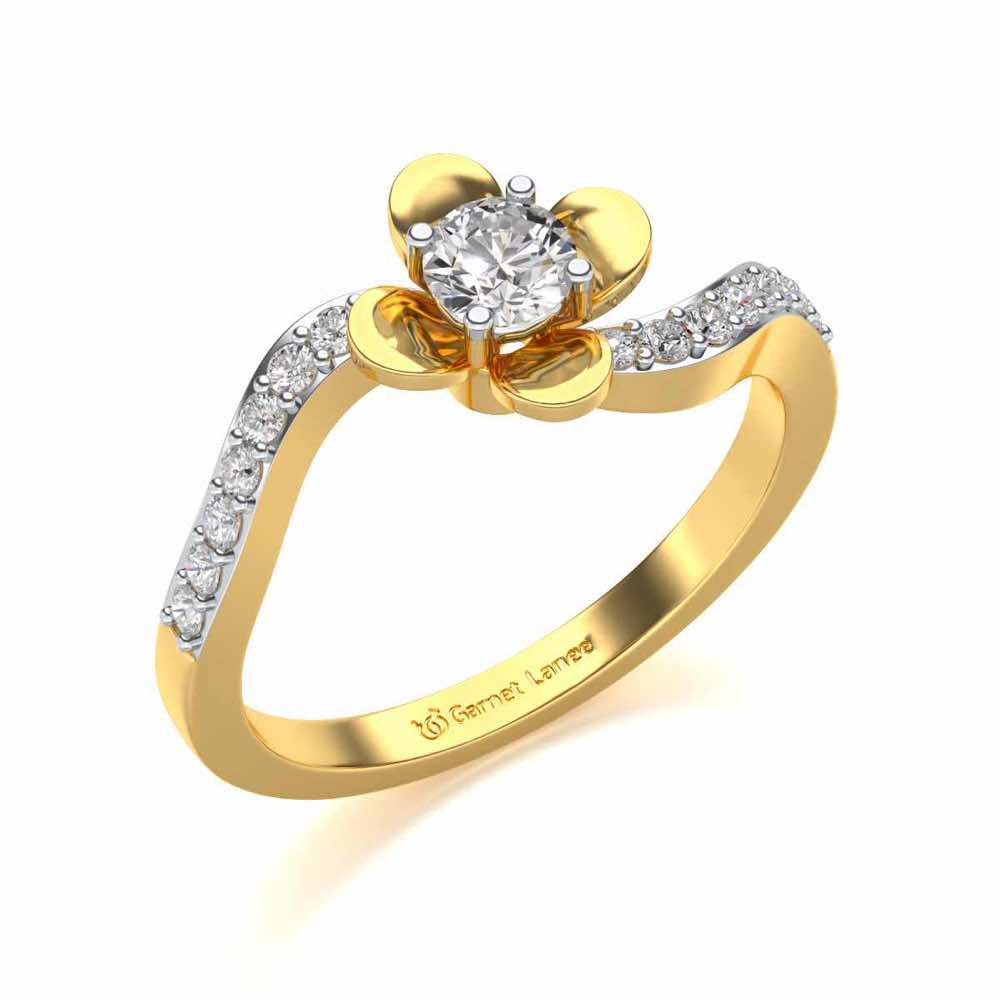 Twisted Bloom Solitaire Silver Ring - Yellow Gold - Image 1