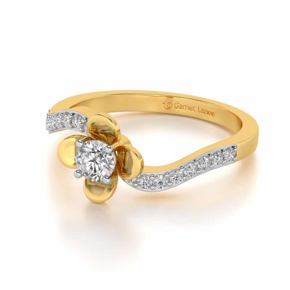 Twisted Bloom Solitaire Silver Ring - Yellow Gold - Image 2