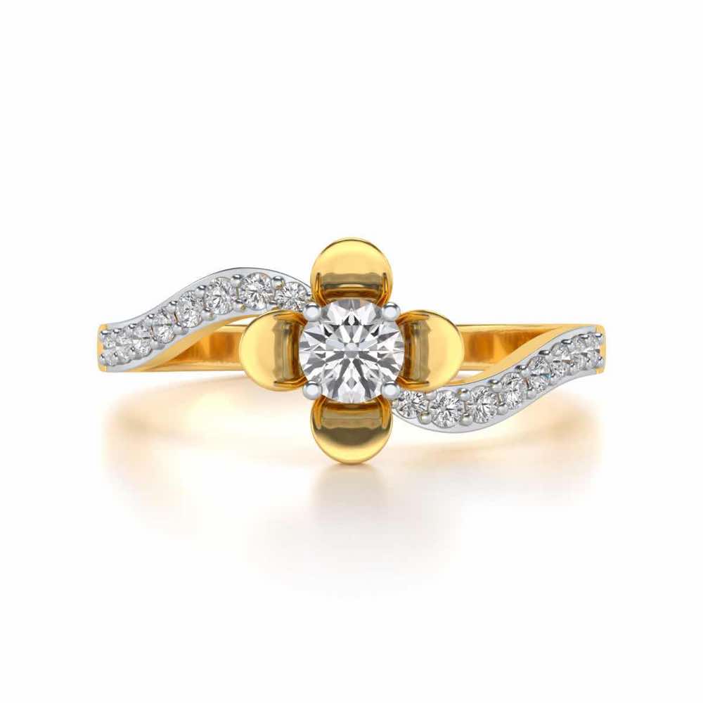Twisted Bloom Solitaire Silver Ring - Yellow Gold - Image 4
