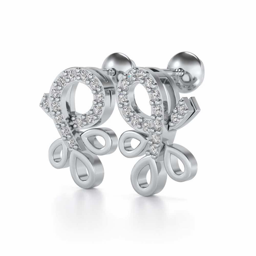 Twisted Floret Silver Earrings - White Gold - Image 3