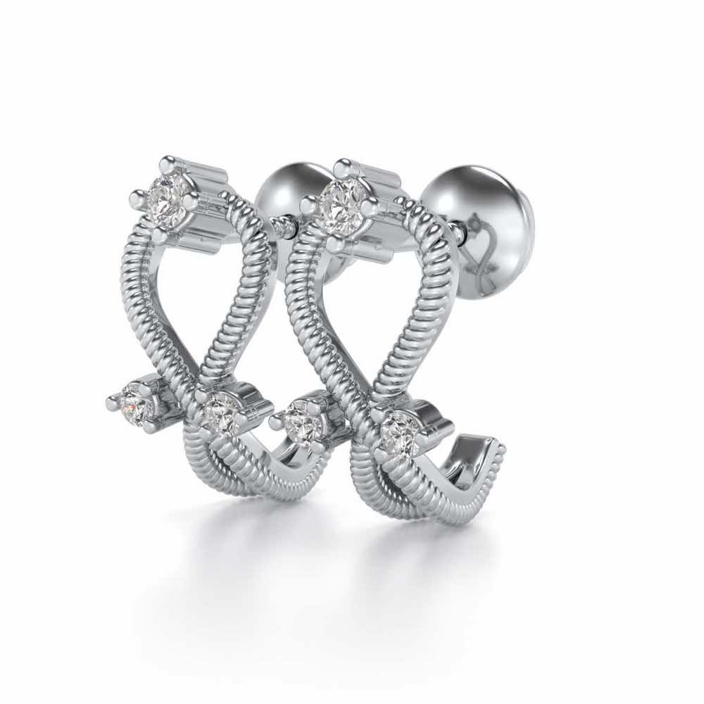 Twisted Heart Silver Bali Earrings - White Gold - Image 3