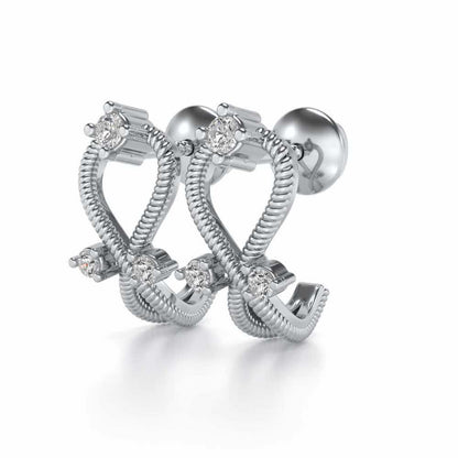 Twisted Heart Silver Bali Earrings - White Gold - Image 3