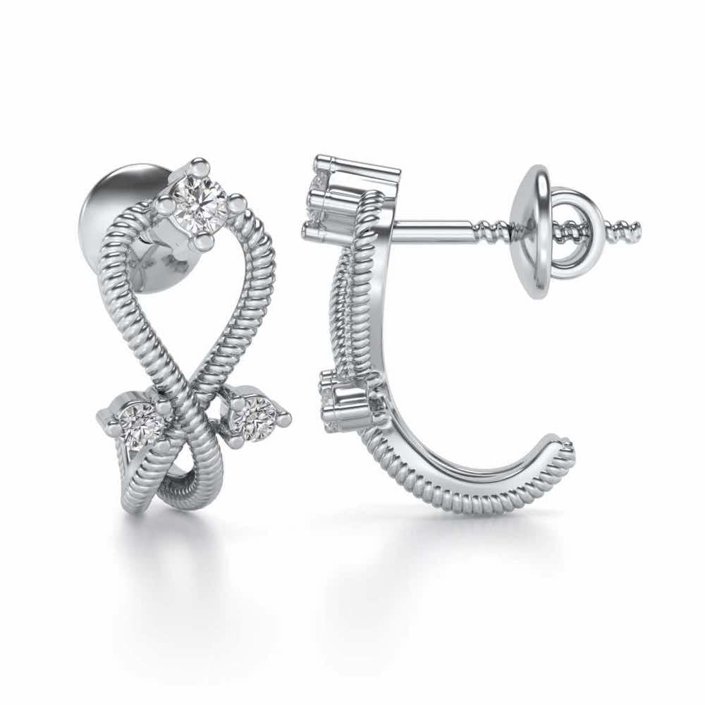 Twisted Heart Silver Bali Earrings - White Gold - Image 4
