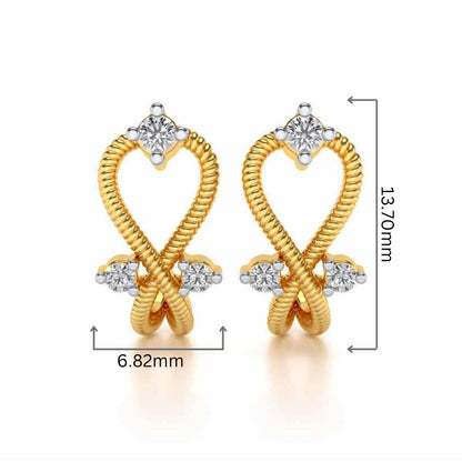 Twisted Heart Silver Bali Earrings - Yellow Gold - Image 2