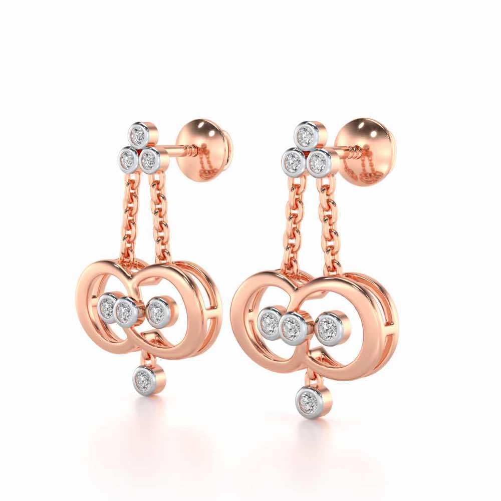 Two-Ring Silver Earrings - Rose Gold - Image 3