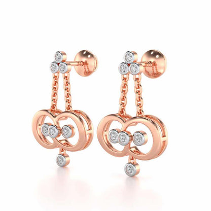 Two-Ring Silver Earrings - Rose Gold - Image 3