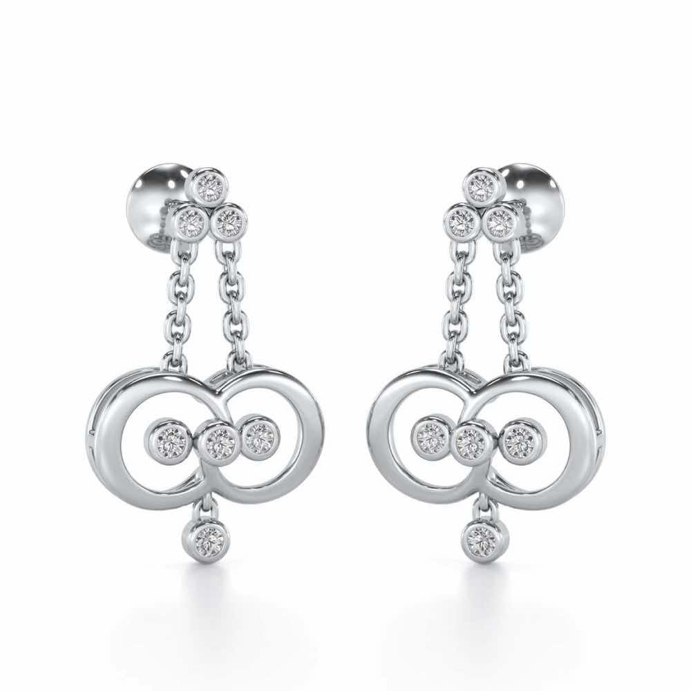 Two-Ring Silver Earrings - White Gold - Image 2
