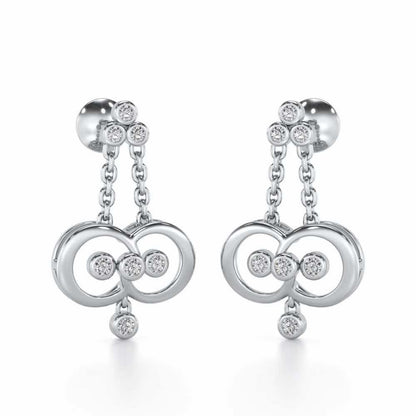 Two-Ring Silver Earrings - White Gold - Image 2