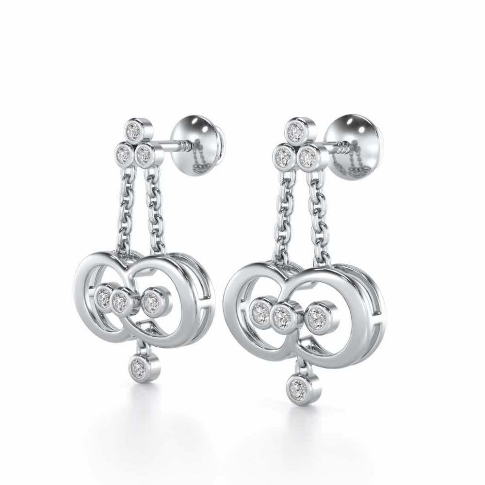 Two-Ring Silver Earrings - White Gold - Image 3
