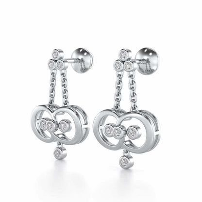 Two-Ring Silver Earrings - White Gold - Image 3