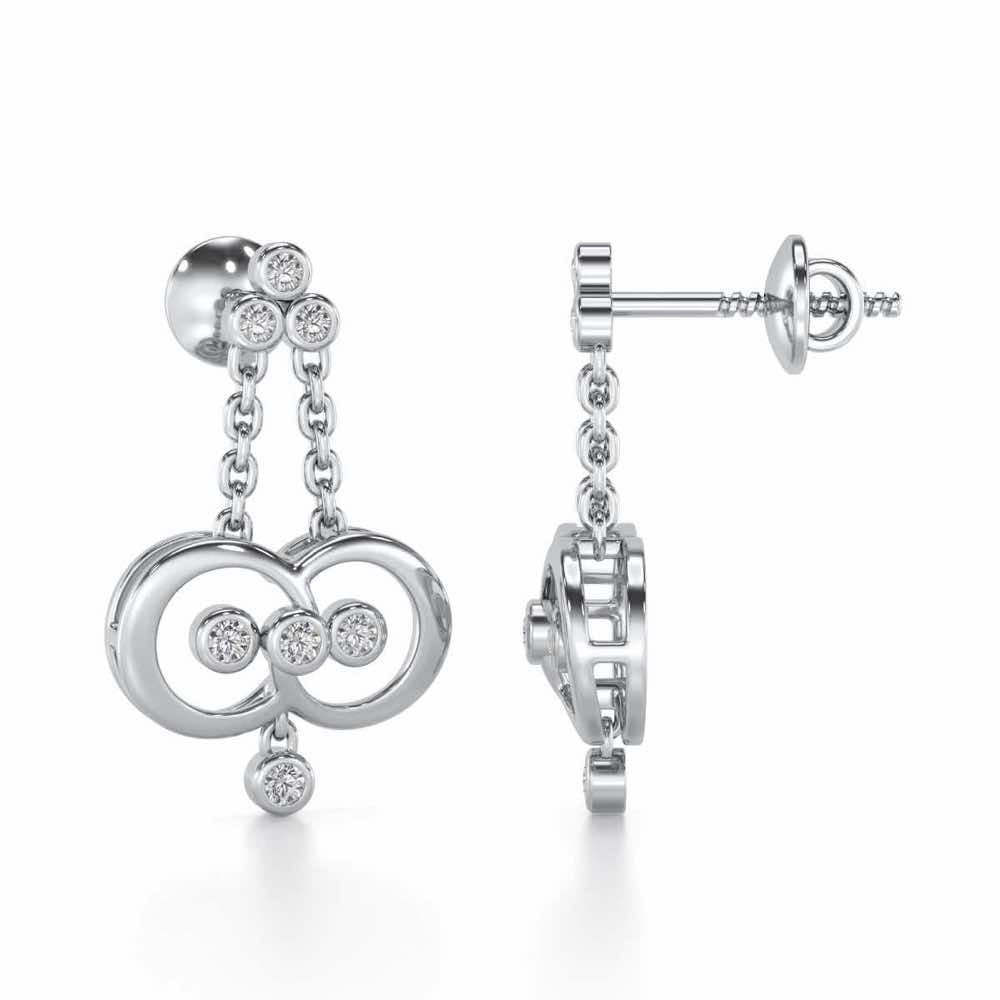 Two-Ring Silver Earrings - White Gold - Image 4