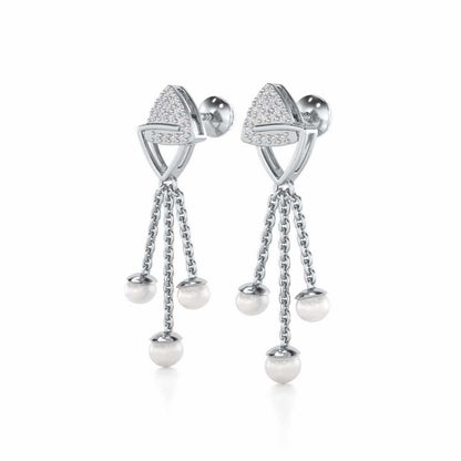 Unite Silver Dangler Earrings - White Gold - Image 3