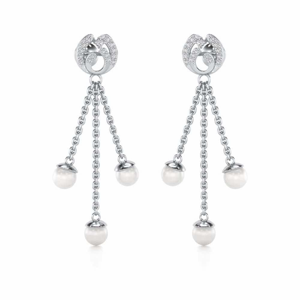 Universe Silver Dangler Earrings - White Gold - Image 2