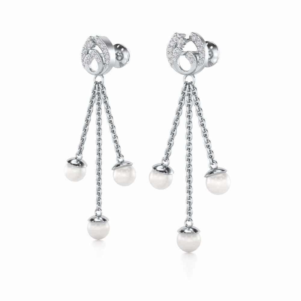 Universe Silver Dangler Earrings - White Gold - Image 3