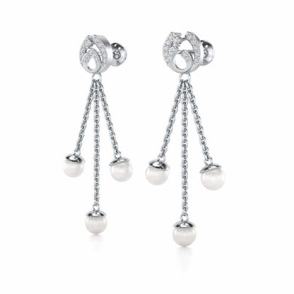 Universe Silver Dangler Earrings - White Gold - Image 3