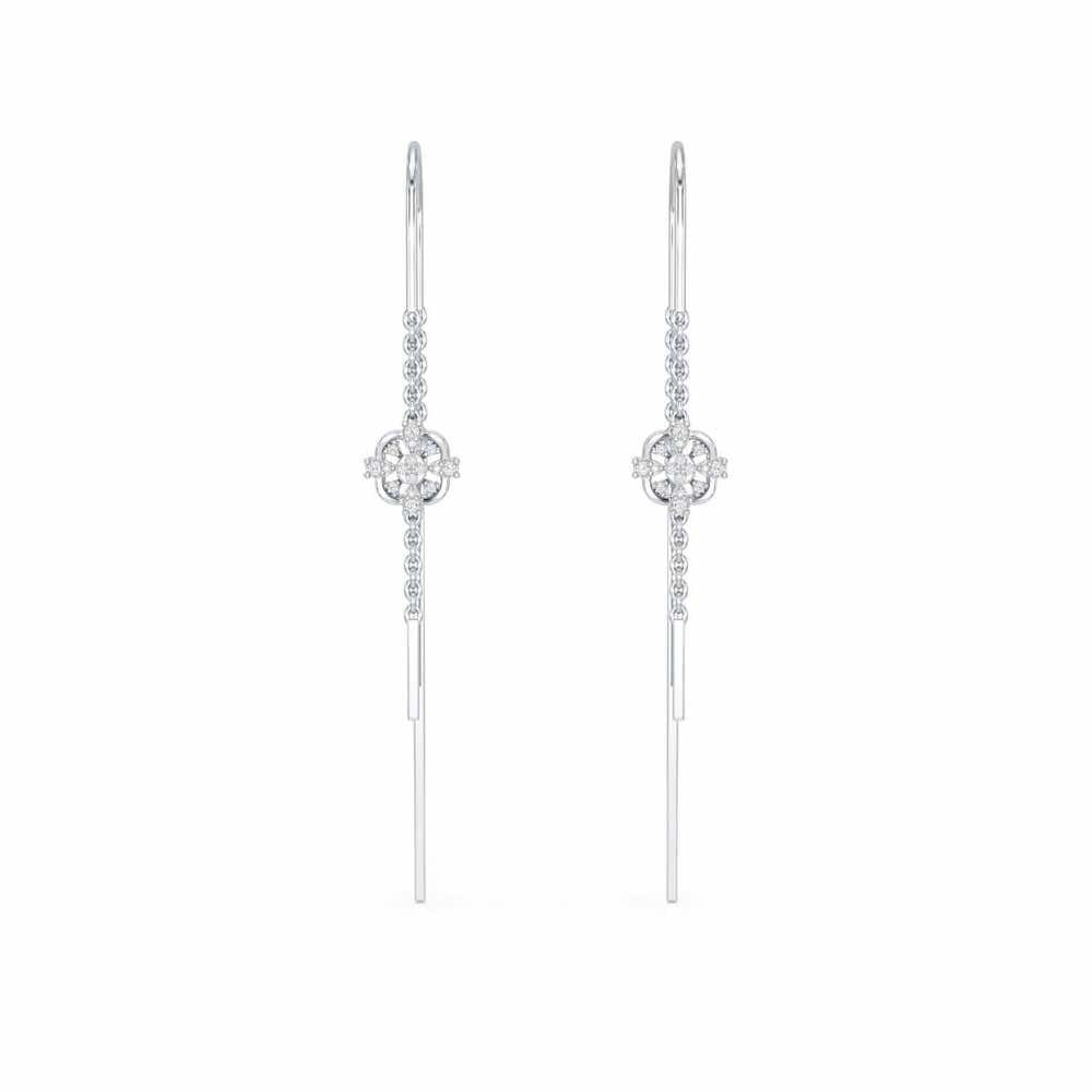 Uno Motif Silver Dangler Earring - White Gold - Image 1