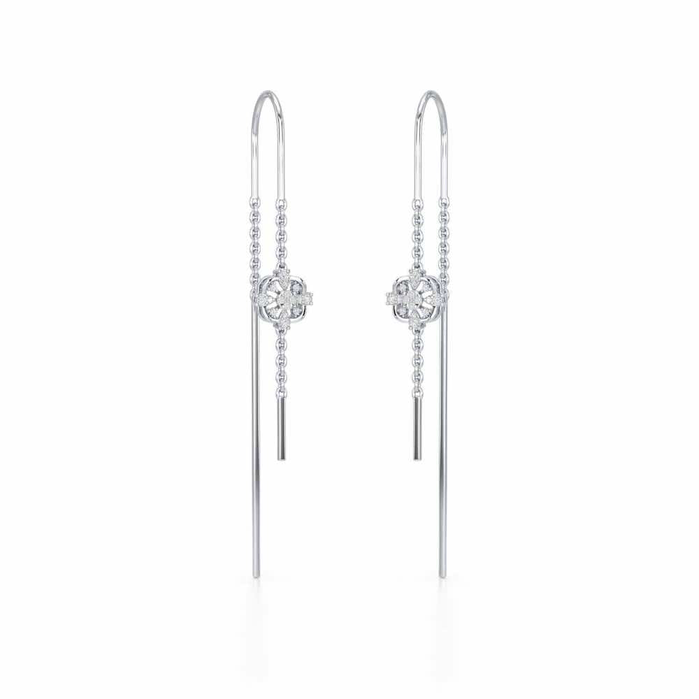 Uno Motif Silver Dangler Earring - White Gold - Image 2