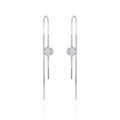 Uno Motif Silver Dangler Earring - White Gold - Image 2