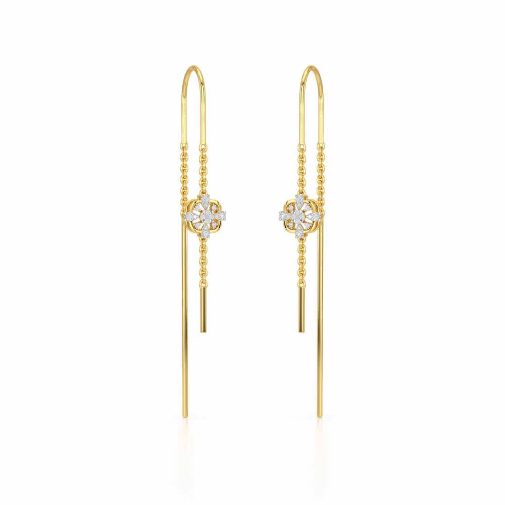Uno Motif Silver Dangler Earring - Yellow Gold - Image 2