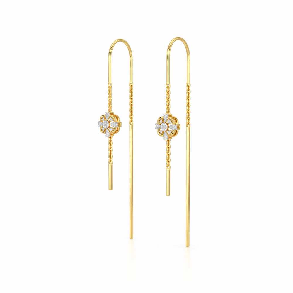 Uno Motif Silver Dangler Earring - Yellow Gold - Image 3