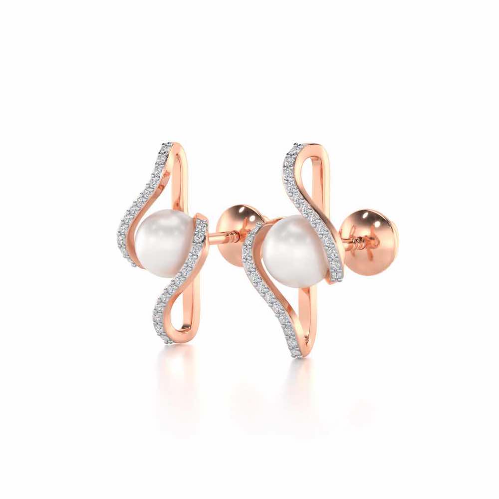 Vibe Silver Pearl Earrings - Rose Gold - Image 3