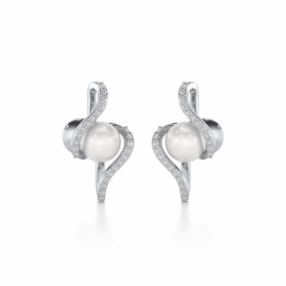 Vibe Silver Pearl Earrings - White Gold - Image 1