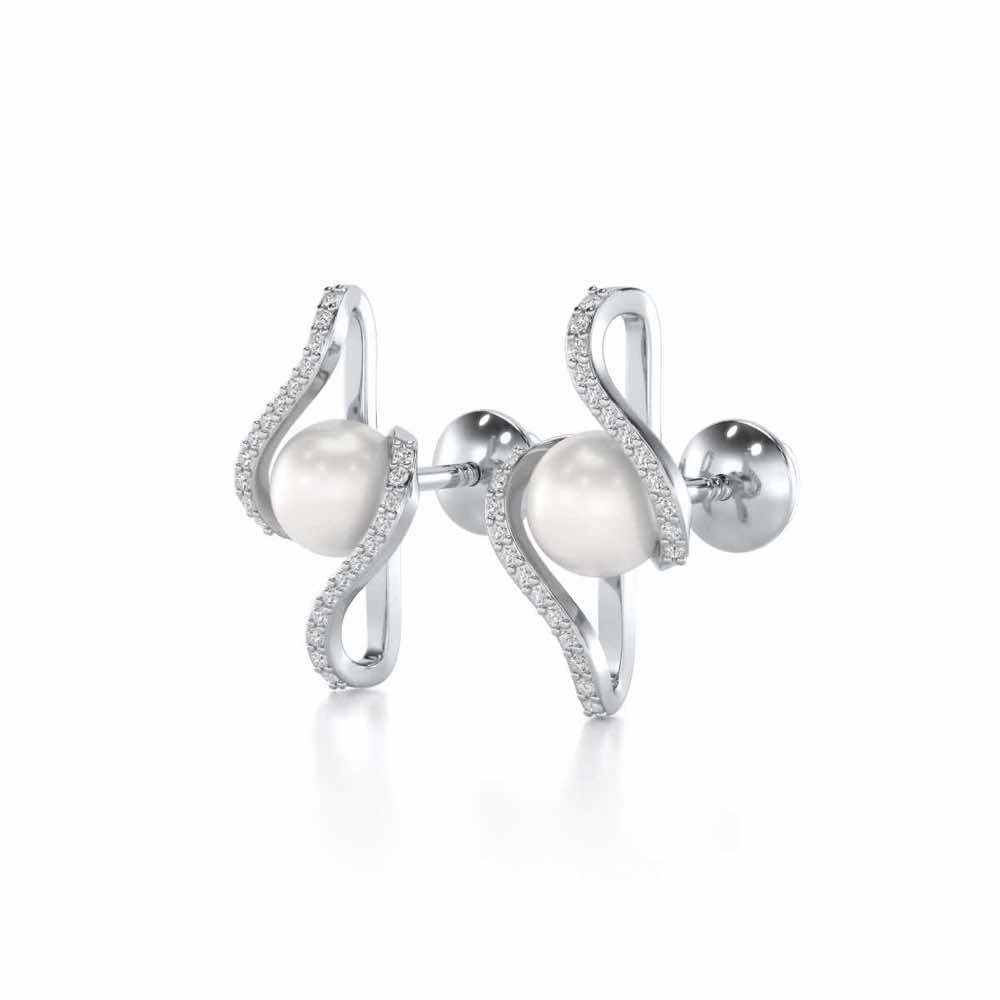 Vibe Silver Pearl Earrings - White Gold - Image 3