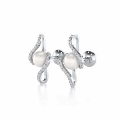 Vibe Silver Pearl Earrings - White Gold - Image 3