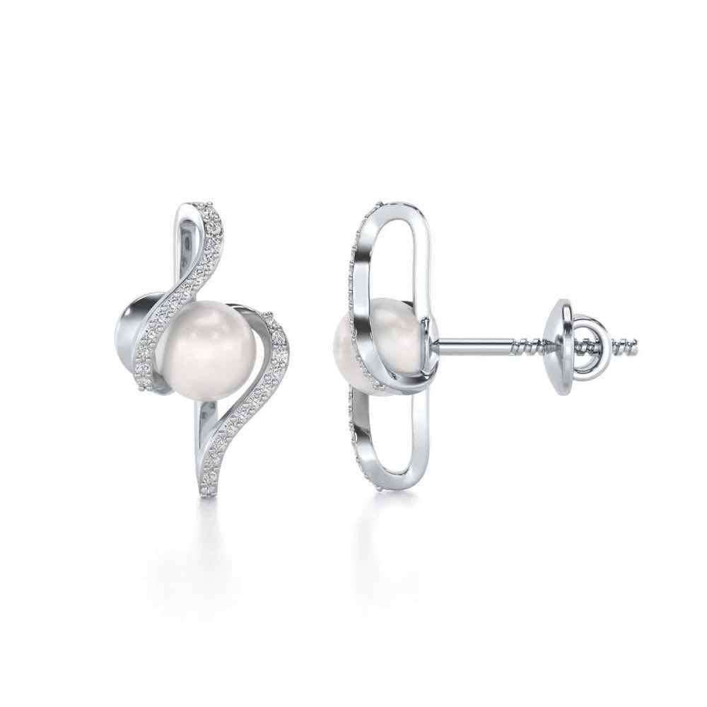 Vibe Silver Pearl Earrings - White Gold - Image 4