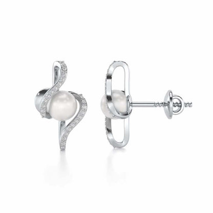 Vibe Silver Pearl Earrings - White Gold - Image 4
