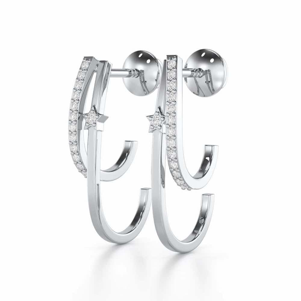 Vibrant Star Silver Stud Earrings - White Gold - Image 3