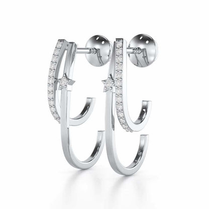 Vibrant Star Silver Stud Earrings - White Gold - Image 3