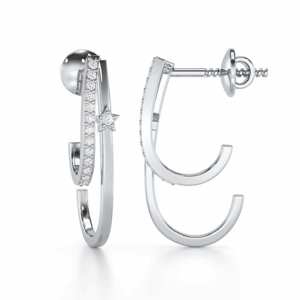 Vibrant Star Silver Stud Earrings - White Gold - Image 4