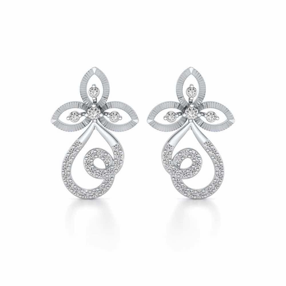 Vine Folret Silver Earrings - White Gold - Image 1