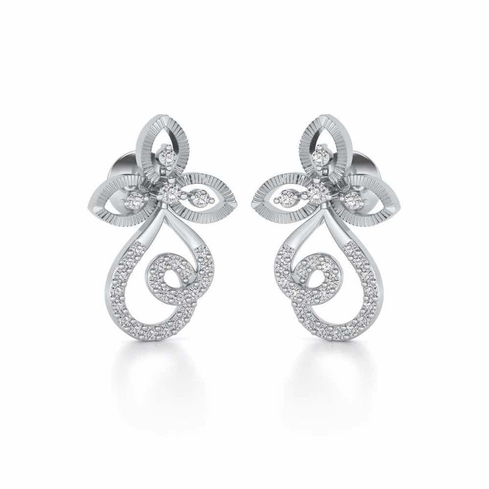 Vine Folret Silver Earrings - White Gold - Image 2