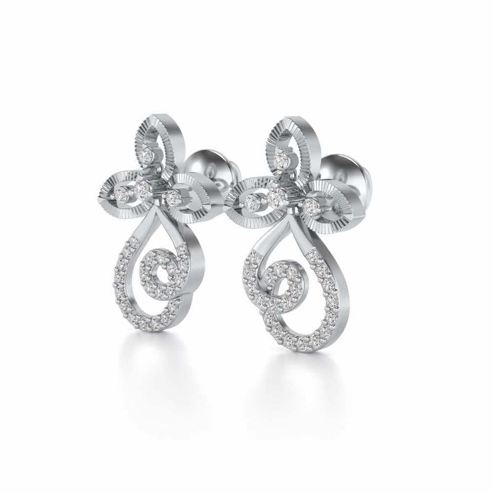 Vine Folret Silver Earrings - White Gold - Image 3