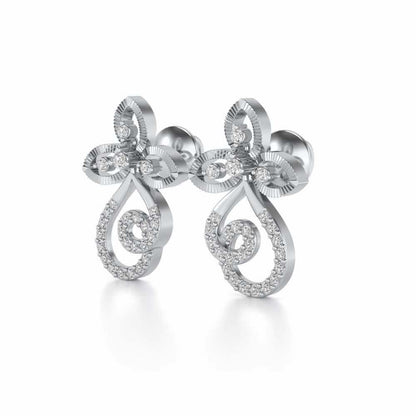 Vine Folret Silver Earrings - White Gold - Image 3