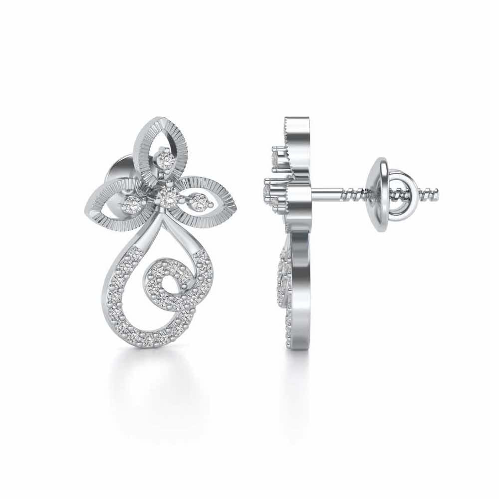 Vine Folret Silver Earrings - White Gold - Image 4
