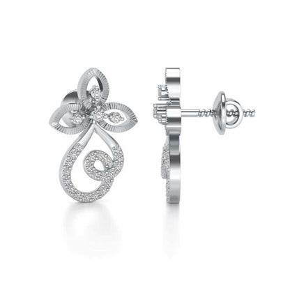 Vine Folret Silver Earrings - White Gold - Image 4