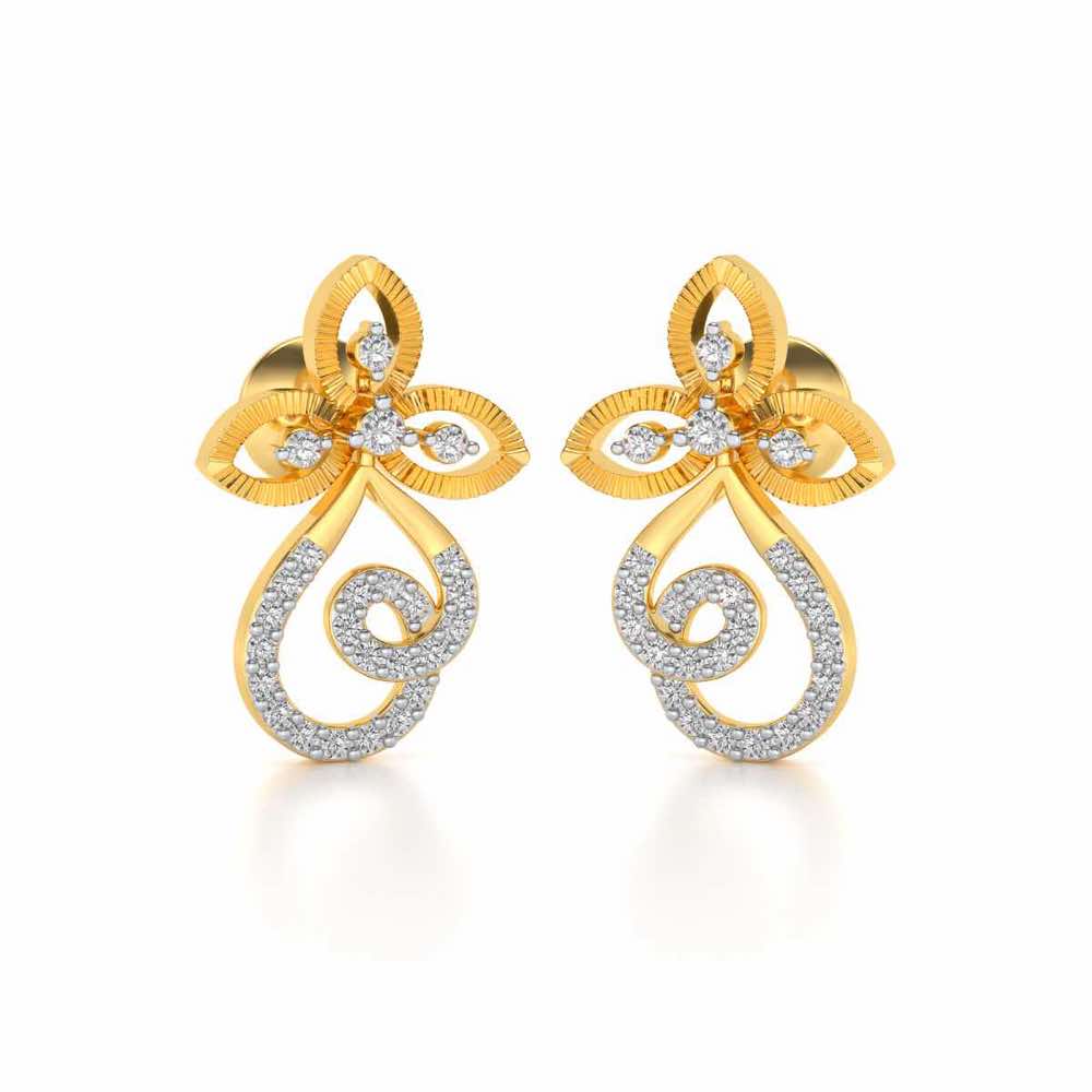 Vine Folret Silver Earrings - Yellow Gold - Image 2