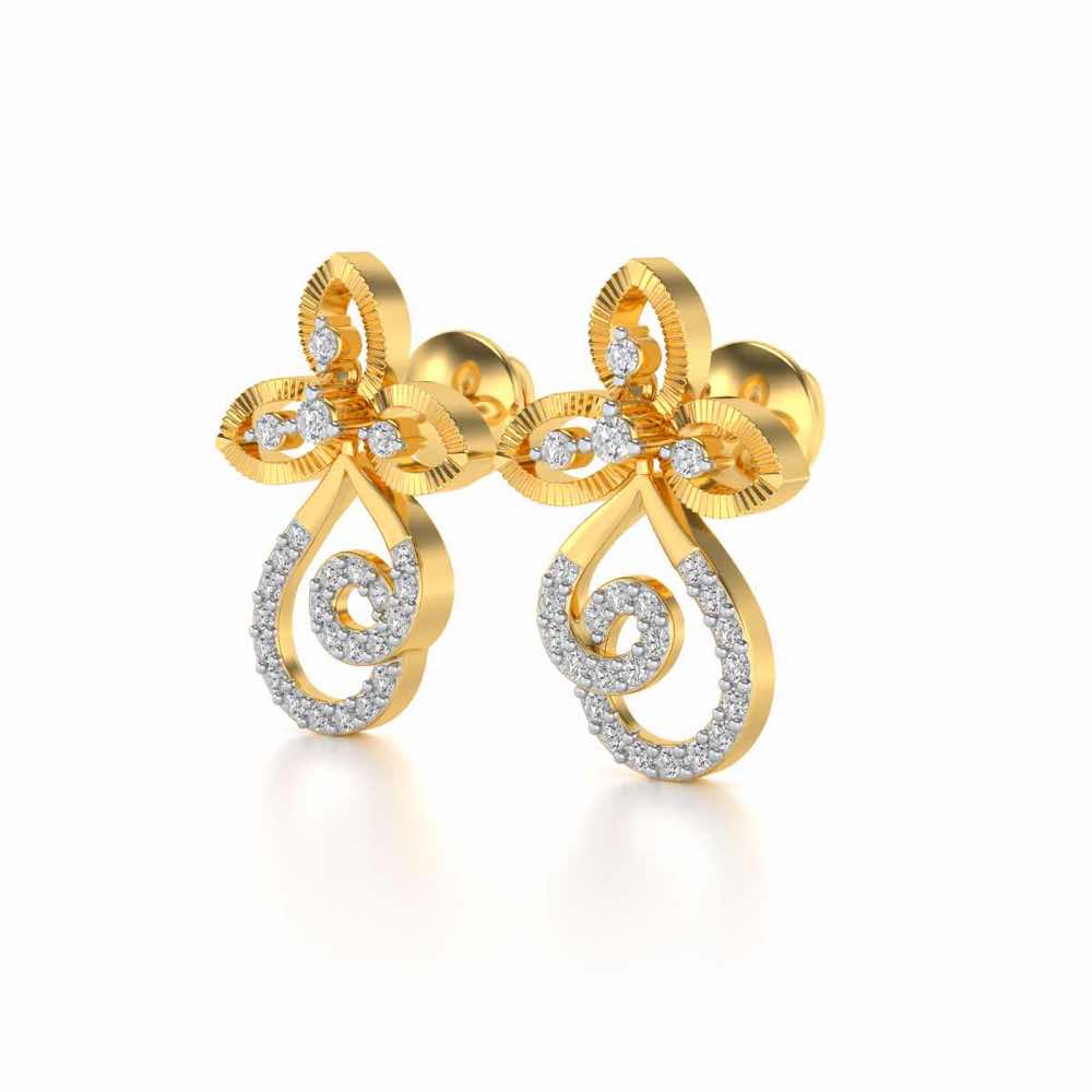 Vine Folret Silver Earrings - Yellow Gold - Image 3