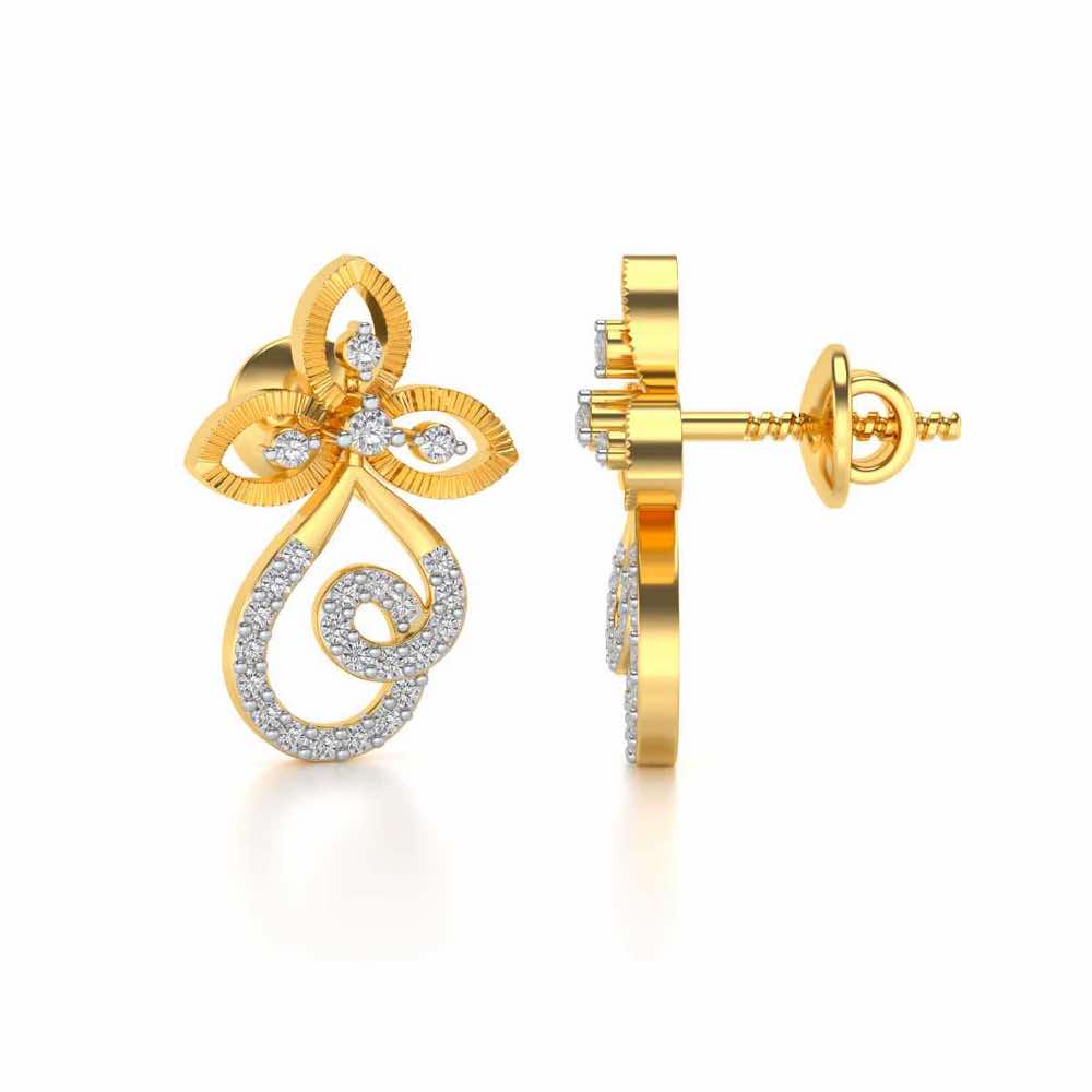 Vine Folret Silver Earrings - Yellow Gold - Image 4