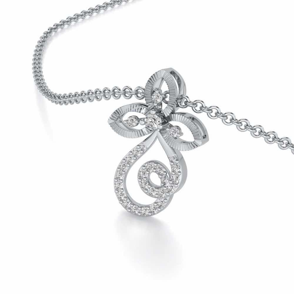 Vine Folret Silver Pendant - White Gold - Image 2